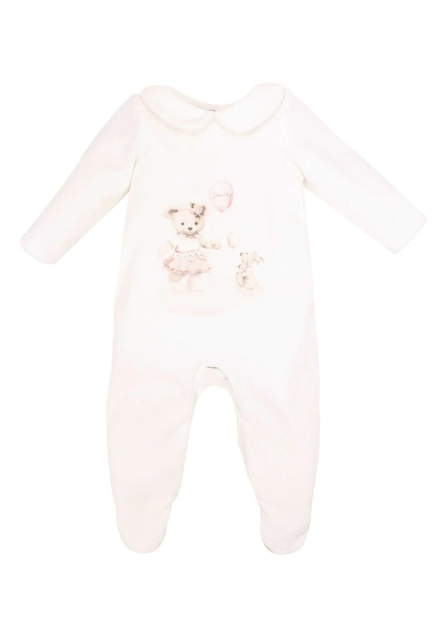 Jamiks Ivory & Pink Teddy Bear Print Babygrow