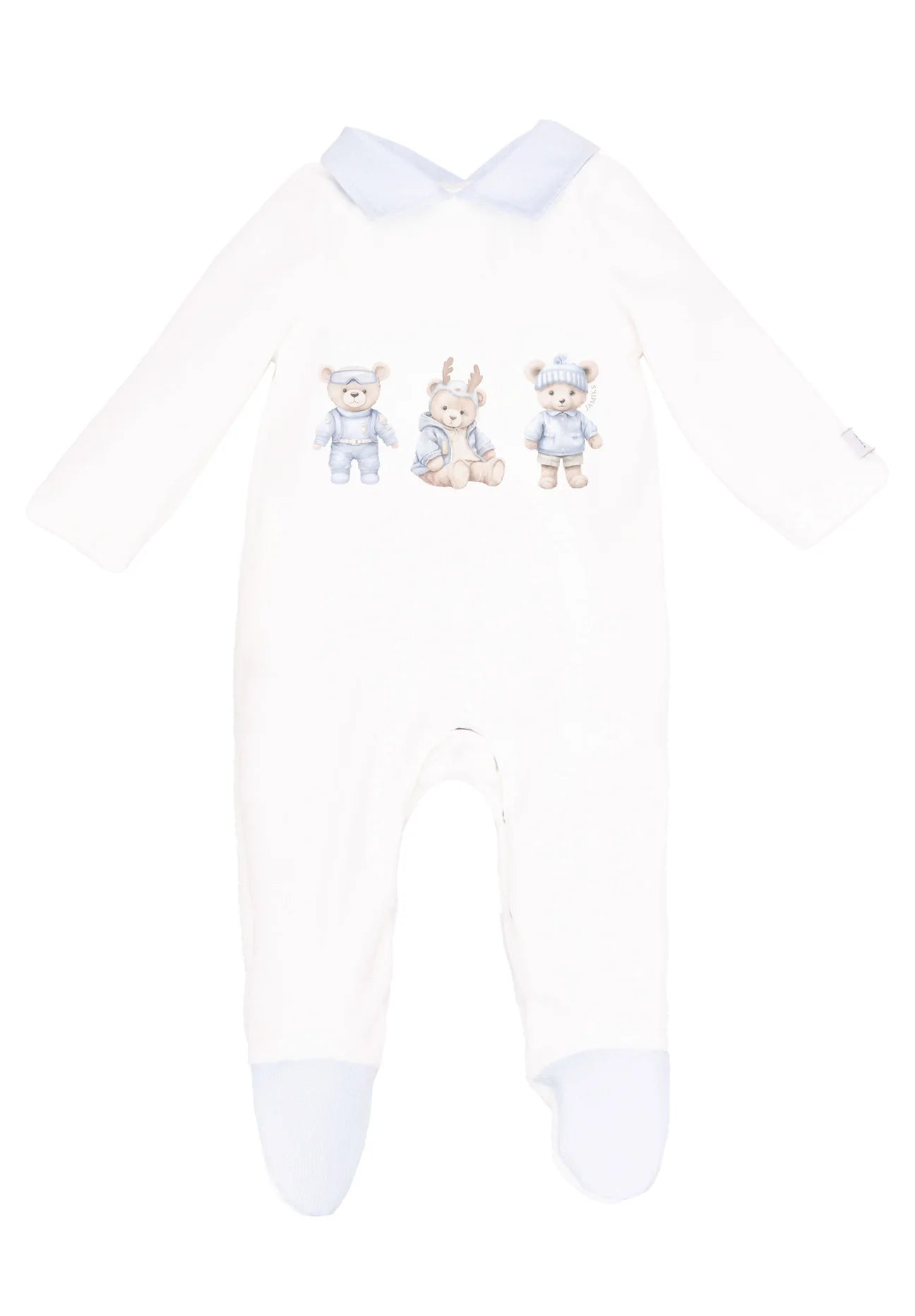 Jamiks Ivory & Blue Teddy Bear Print Babygrow