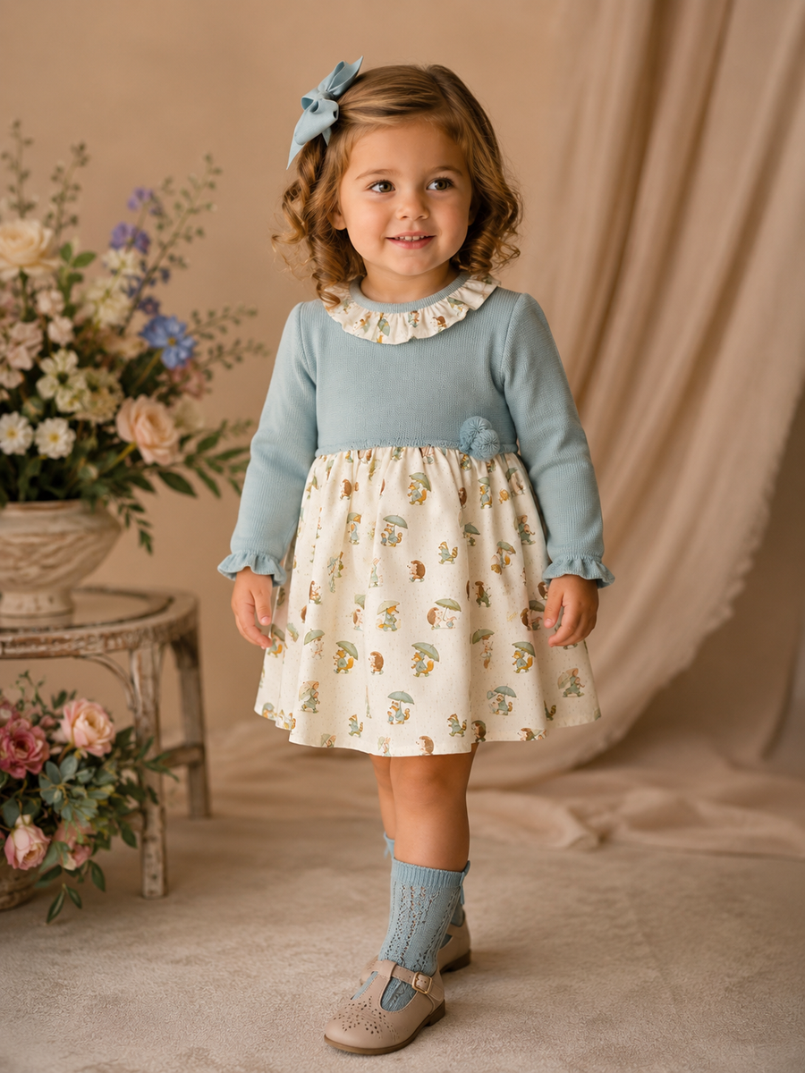 Sardon Light Teal & Animal Print Half-Knit Dress