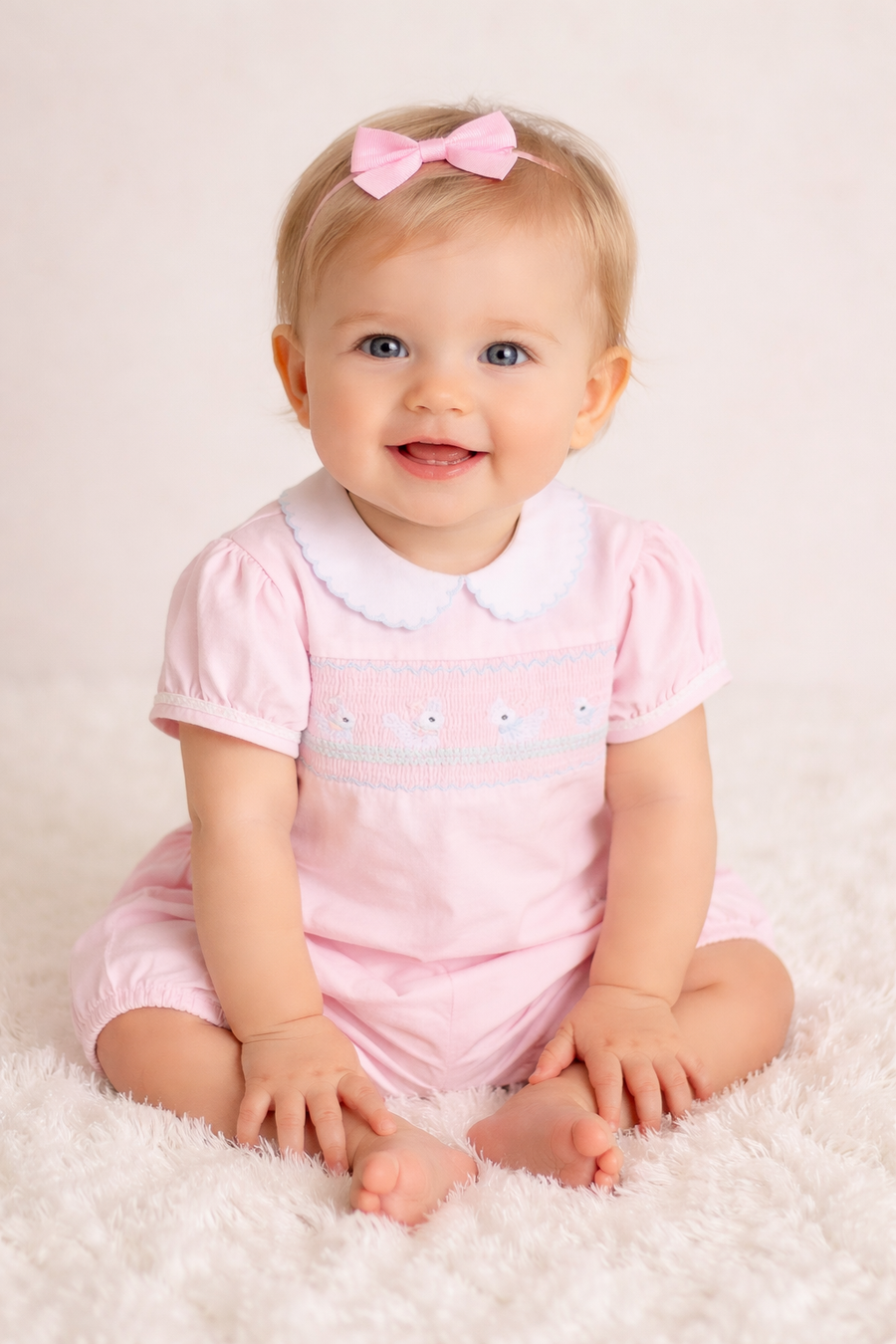 Beau Kids Girls Pink Smocked Bunny Shorts Set