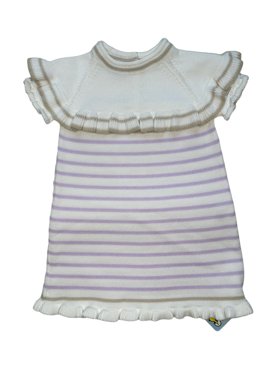Artesania White, Lilac & Sand Striped Knitted Dress