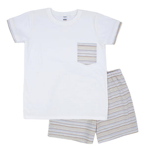 Rapife White, Beige & Blue Striped Shorts Set