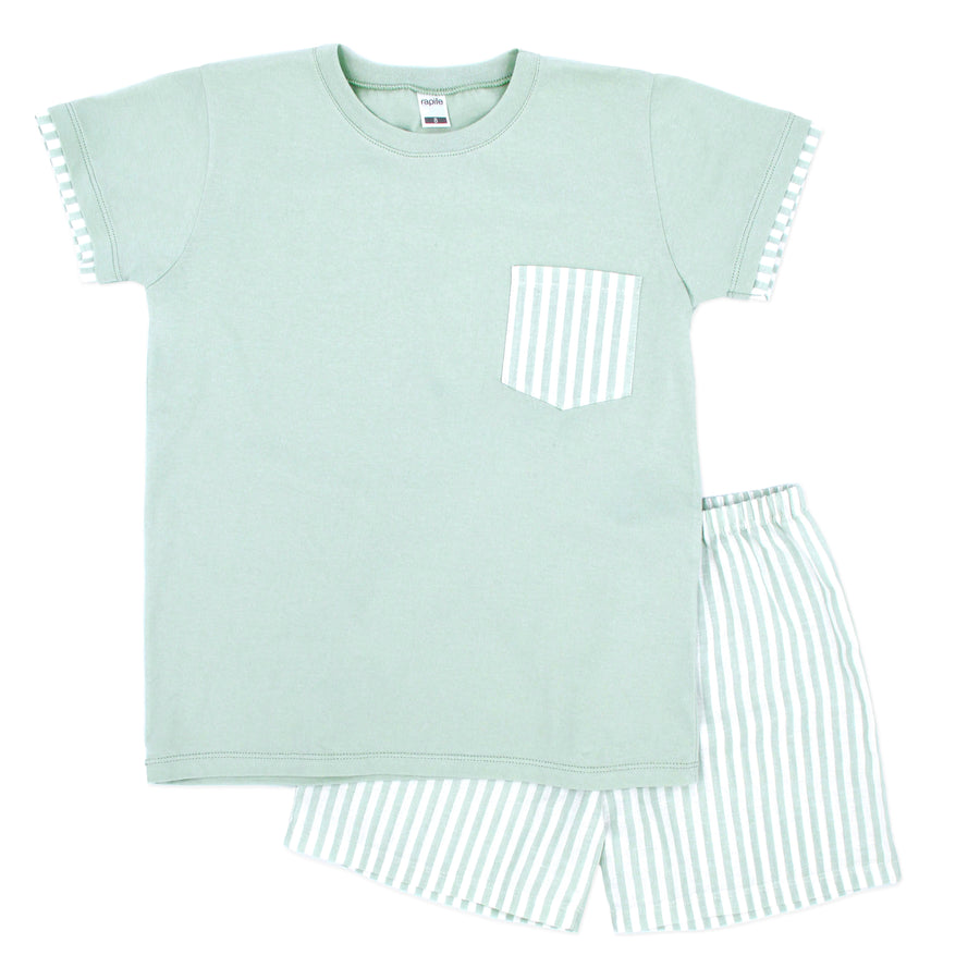 Rapife Green & White Striped Short Set