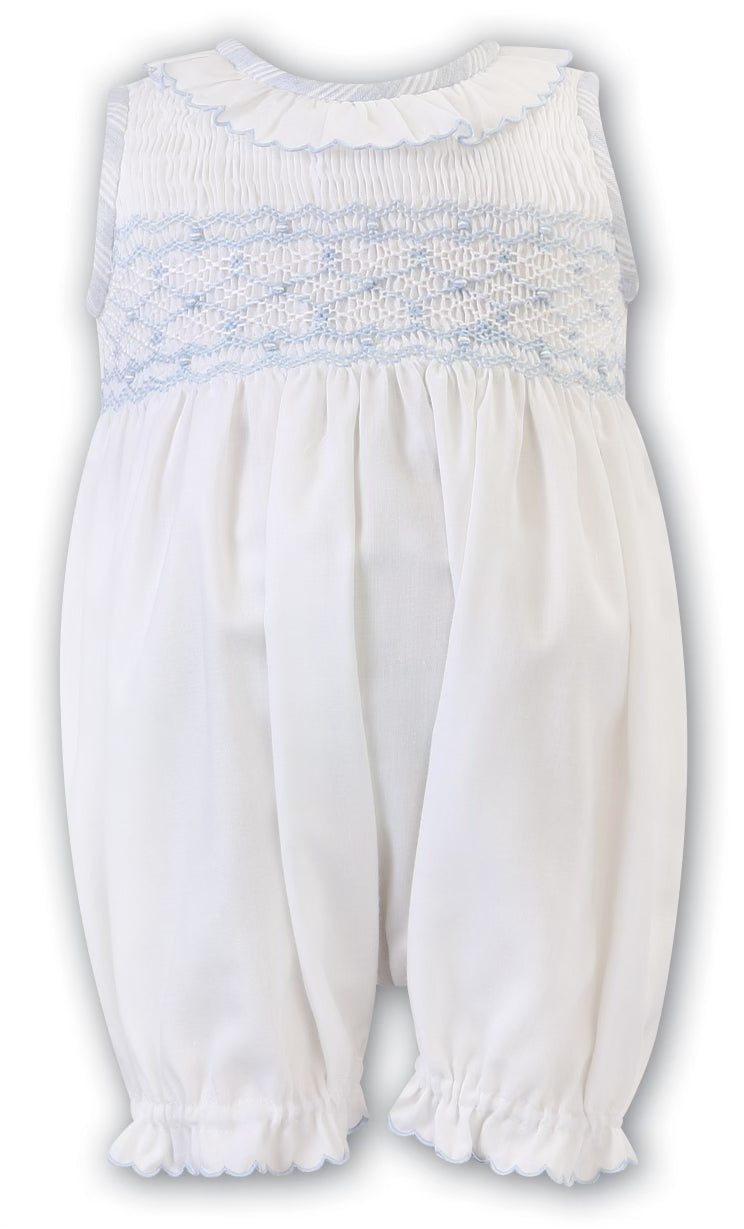 SS23 Sarah Louise Ivory & Blue Hand Smocked Romper