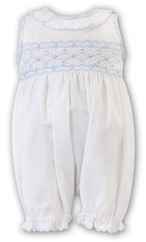 SS23 Sarah Louise Ivory & Blue Hand Smocked Romper