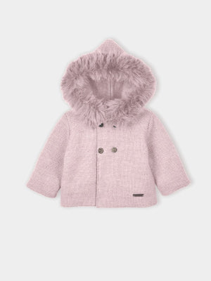 AW23 Mac Ilusion Dusky Pink Knitted Jacket with Fur Trim