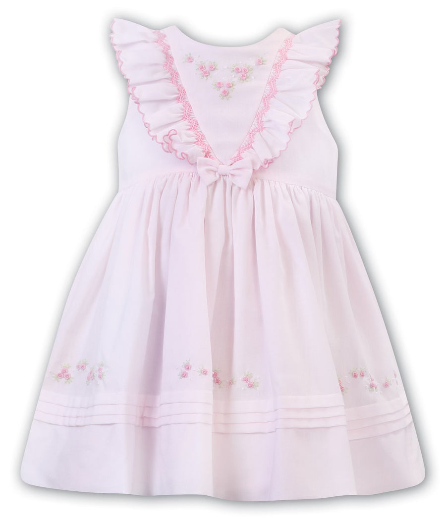 SS23 Sarah Louise Pink Rose Embroidered Ruffle Dress