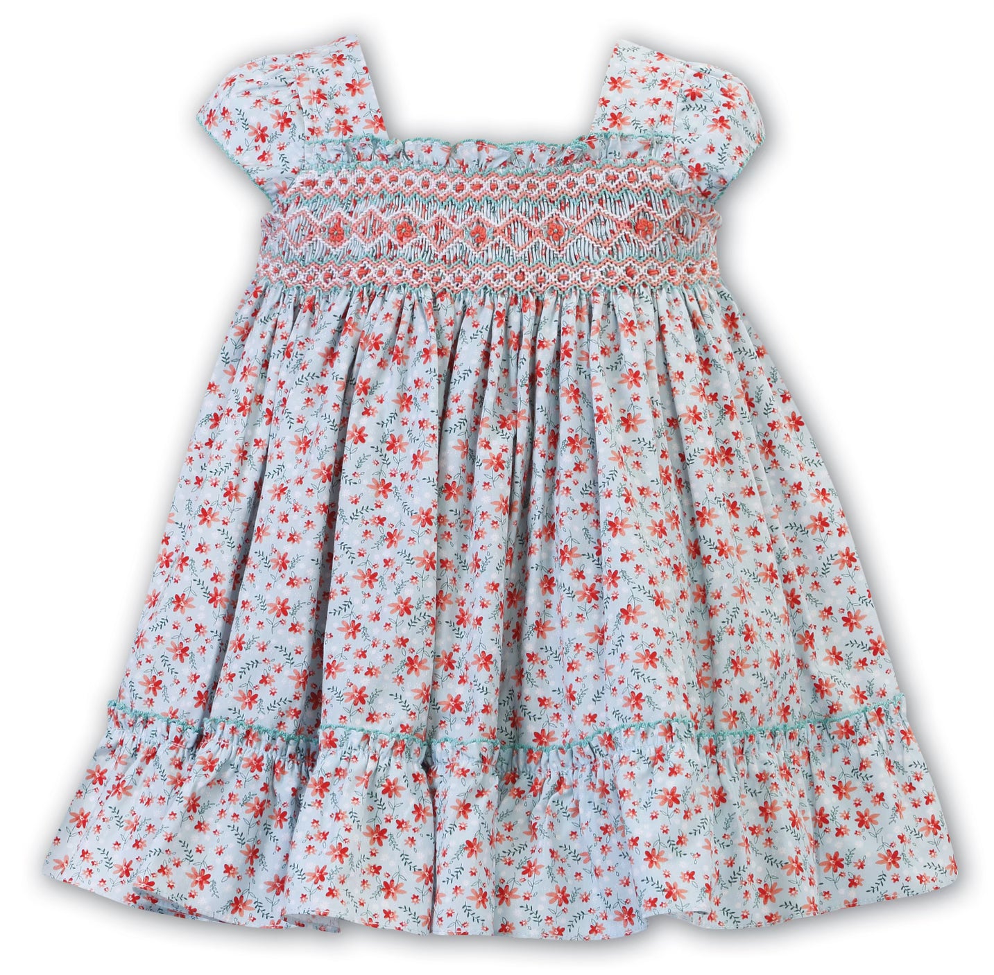 SS23 Sarah Louise Mint Ditsy Print Hand Smocked & Embroidered Dress