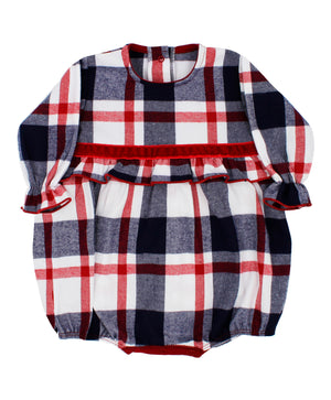 AW23 Rapife Girl’s Navy, White & Red Checked Romper