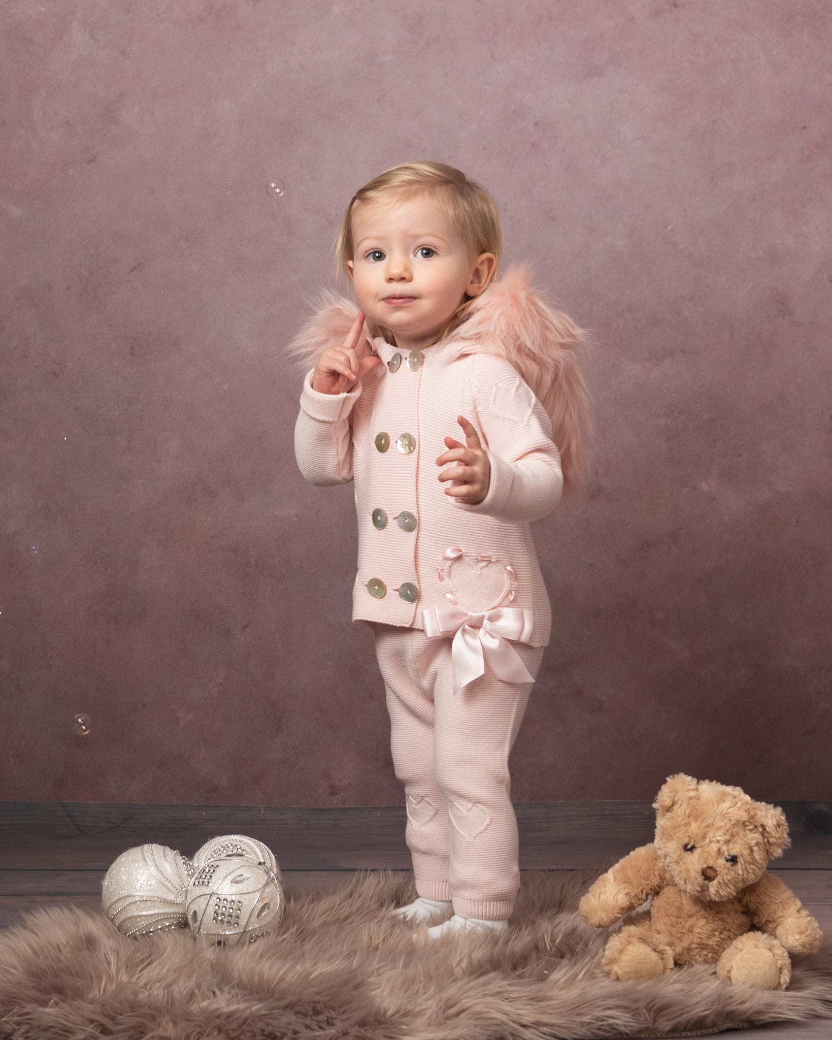 AW22 Caramelo Kid's Girl's Pale Pink Knitted Trouser Set