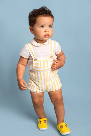 SS22 Foque Yellow & White Striped Cotton Dungaree & Shirt Set