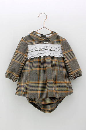 AW22 Foque Brown Check & White Lace Dress