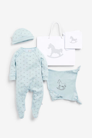 The Little Tailor Super Soft Jersey Sleepsuit, Hat and Comforter Gift Set - Blue