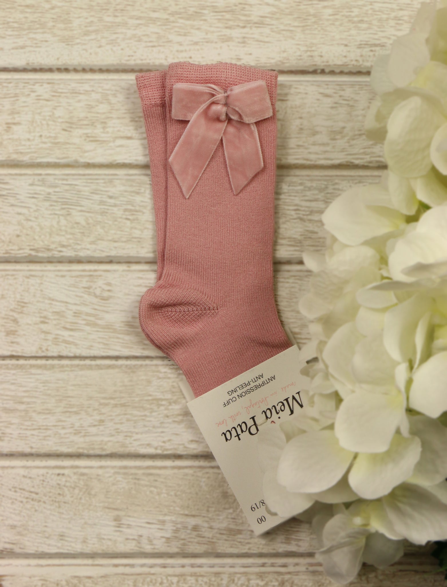 Meia Pata Dry Pink Knee High Socks with Velvet Bows