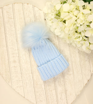 Pom Pom Envy Single Baby Knit Hat - Blue
