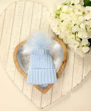 Pom Pom Envy Single Baby Knit Hat - Blue