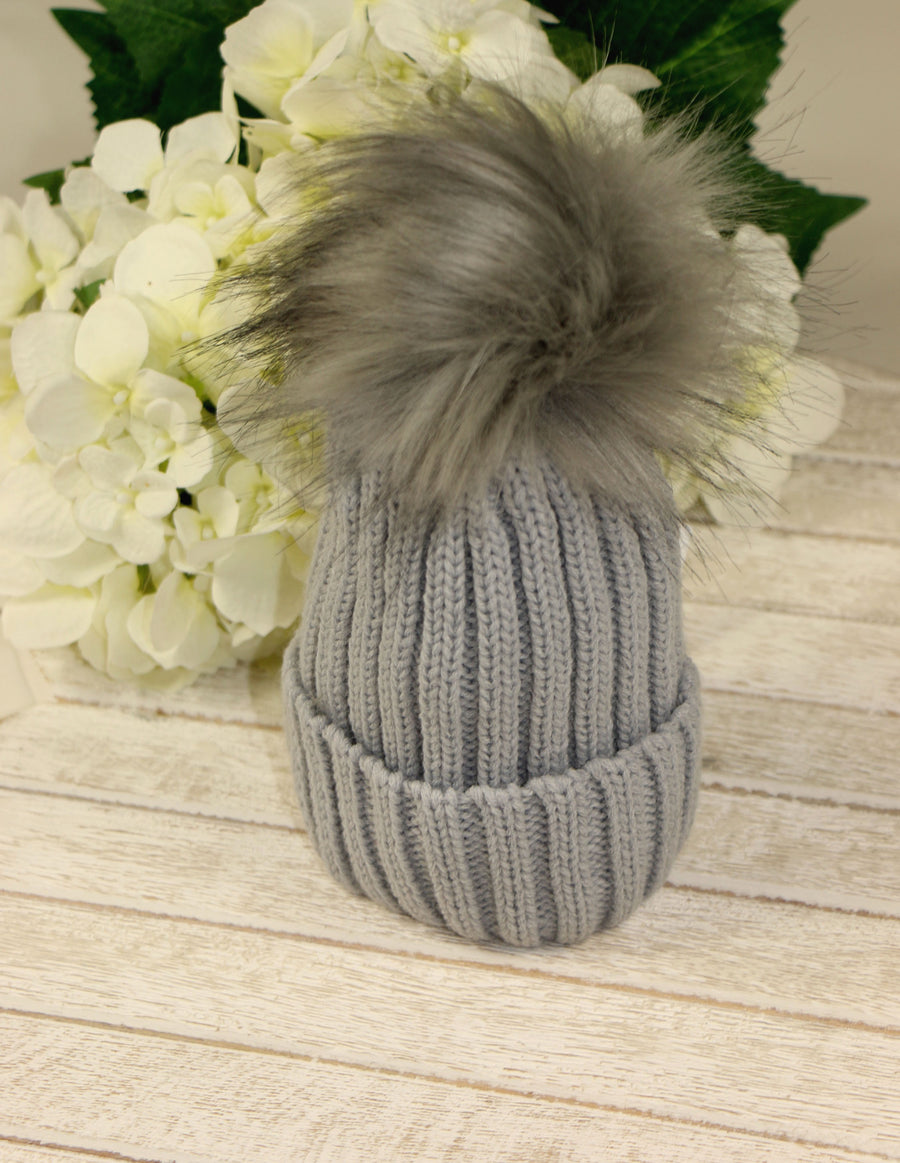 Pom Pom Envy Single Baby Knit Hat - Grey