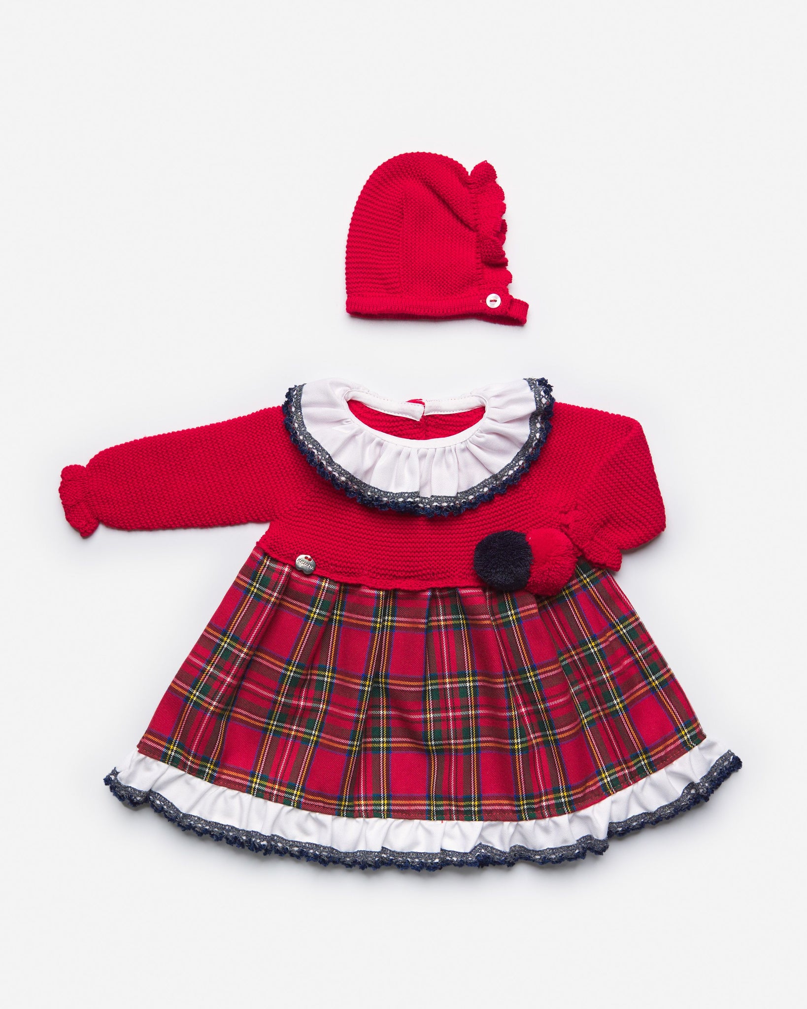 AW22 Juliana Red Tartan Half-Knit Dress & Hat Set