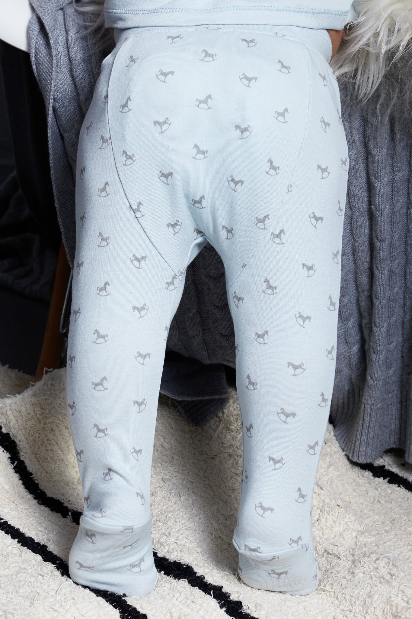 The Little Tailor Comfy Rocking Horse Print Pant - Blue