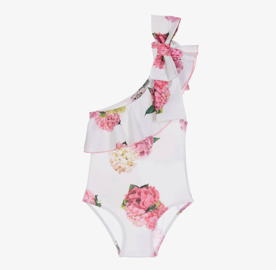Phi Clothing SS23 White & Pink Hydrangeas One Shoulder Swimsuit