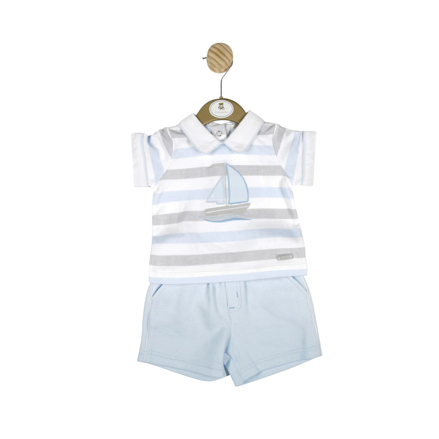 SS22 Mintini Baby White, Blue & Grey Striped Shorts Set