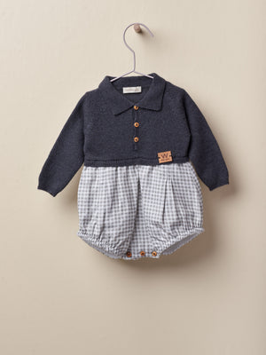 AW22 Wedoble Grey Ivory Half-Knit Polo Romper