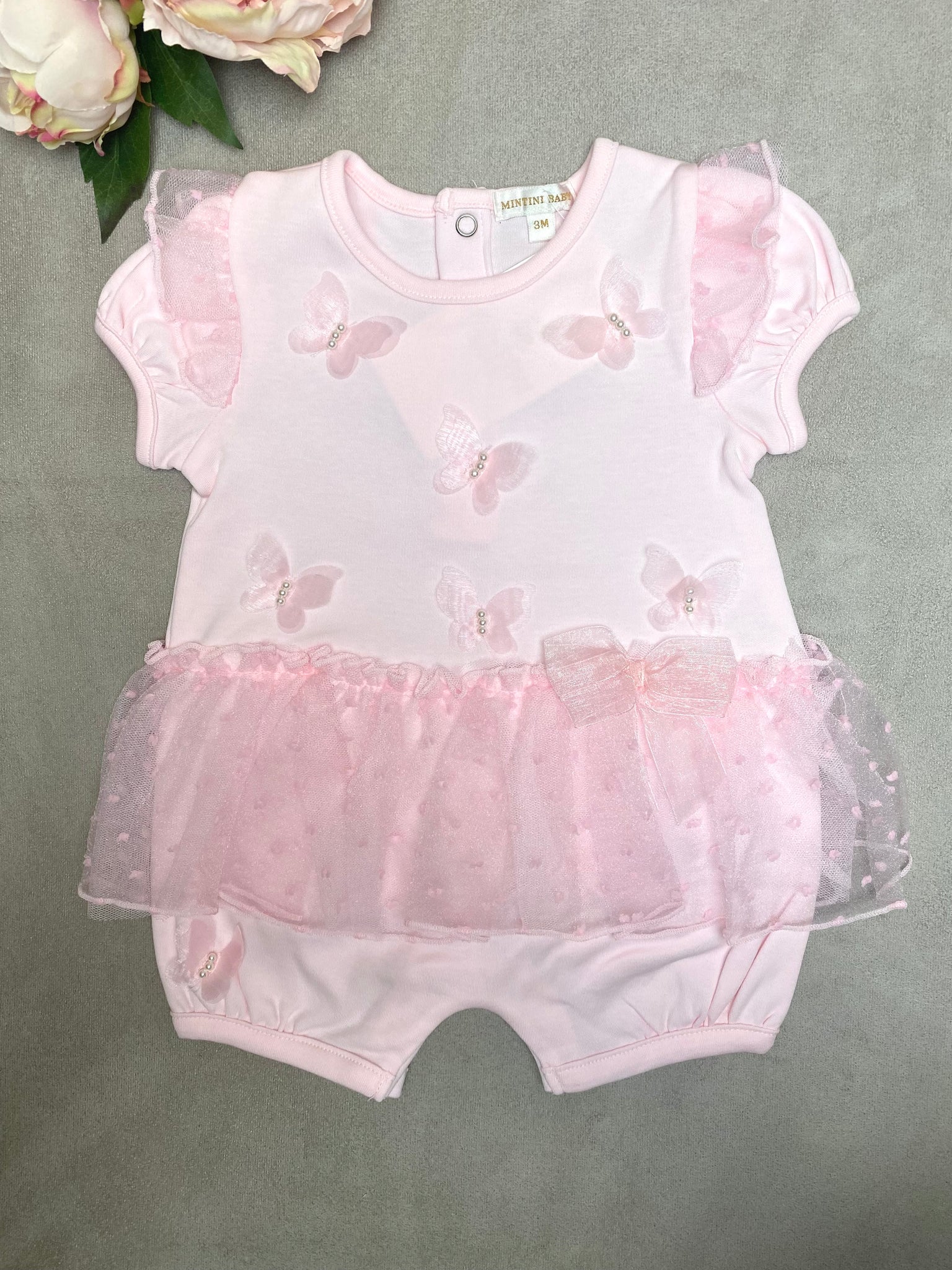 SS22 Mintini Baby Pink Butterfly Romper