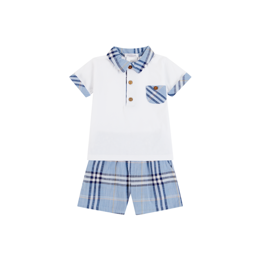 SS23 Deolinda Royal Blue, Navy & White Checked Shorts & T-Shirt Set