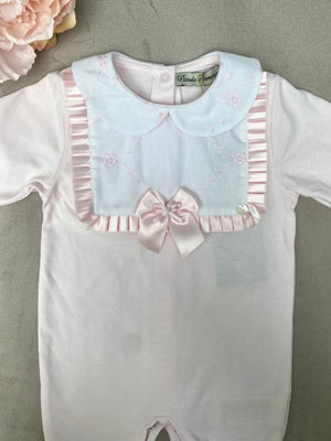 Piccola Speranza Pale Pink Satin Trimmed Babygrow