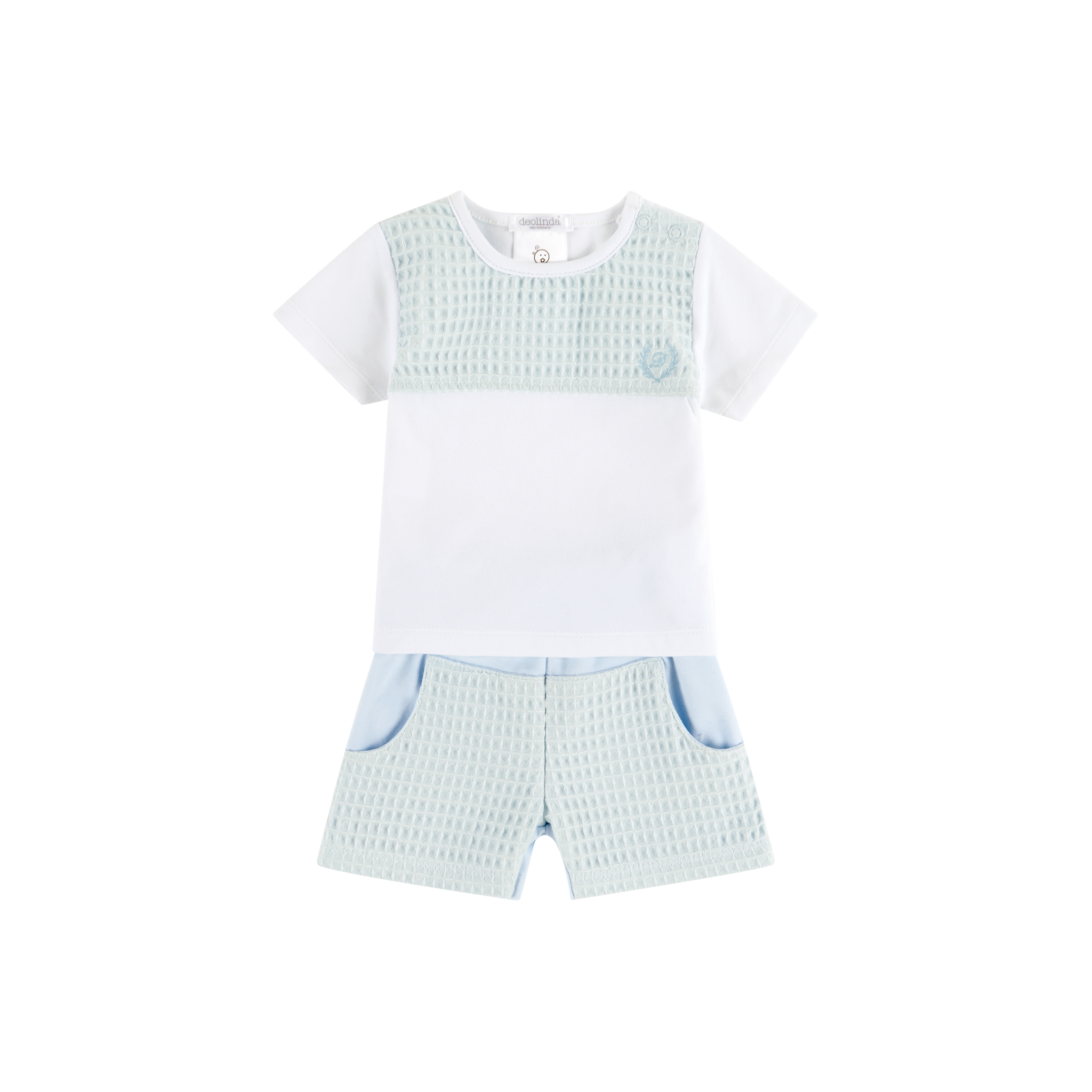 SS23 Deolinda White & Blue Waffle Shorts & T-Shirt Set
