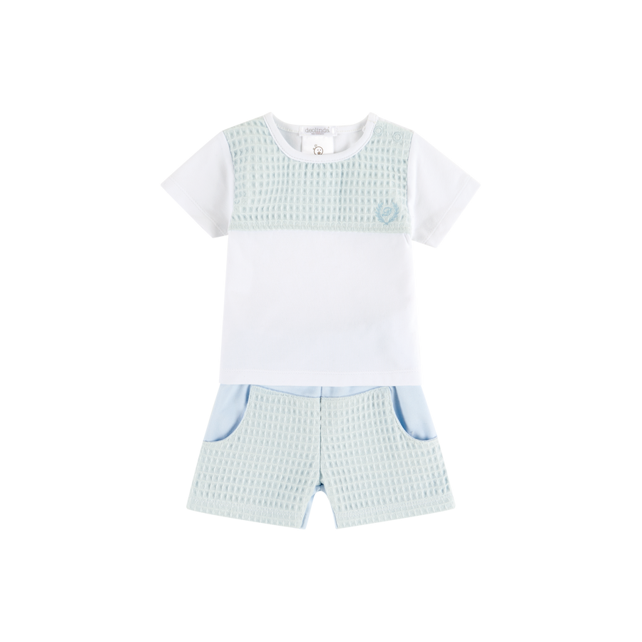 SS23 Deolinda White & Blue Waffle Shorts & T-Shirt Set