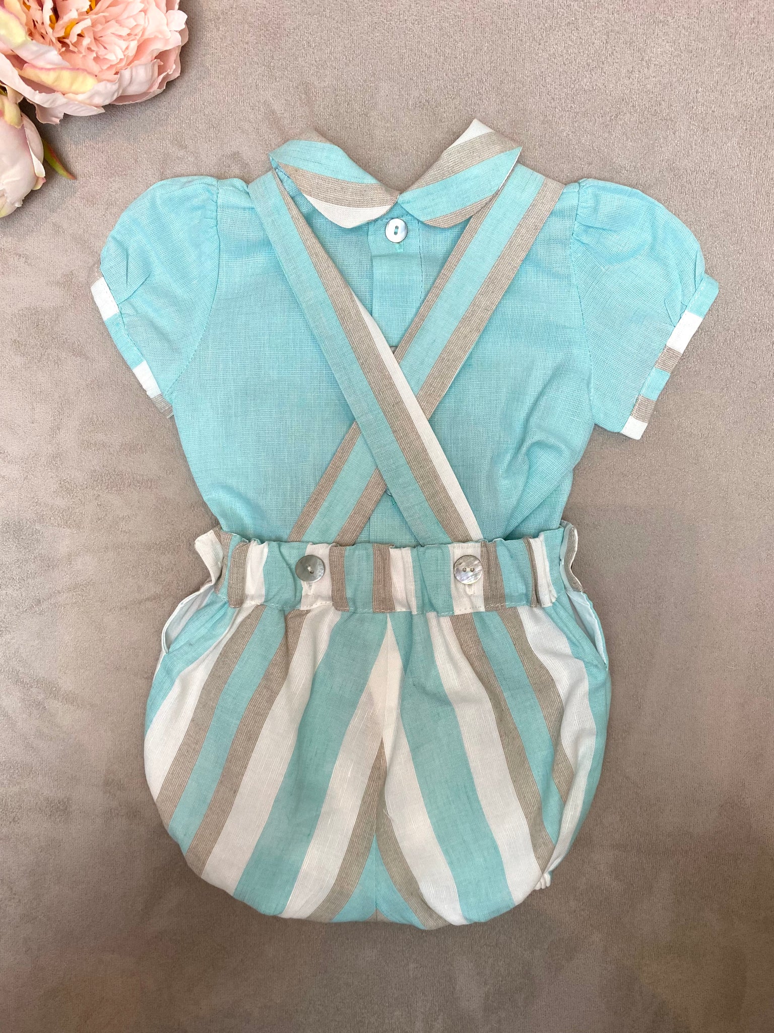SS22 DBB Collection Turquoise, Beige & White Dungaree Set