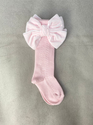 Meia Pata Baby Pink Knee High Socks With Double Velvet Bows