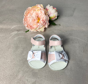 Pretty Originals Pink & White Leather Bow Sandals