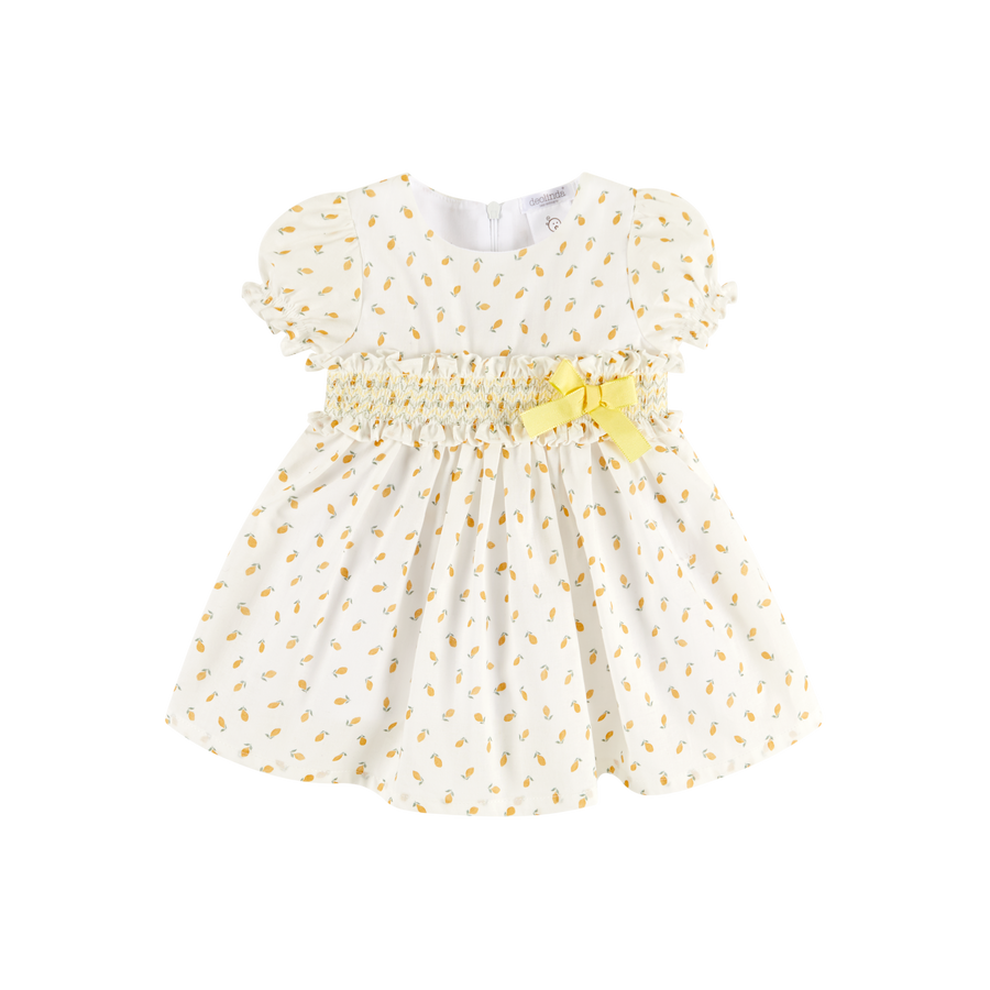 SS23 Deolinda White & Lemon Print Smocked Dress