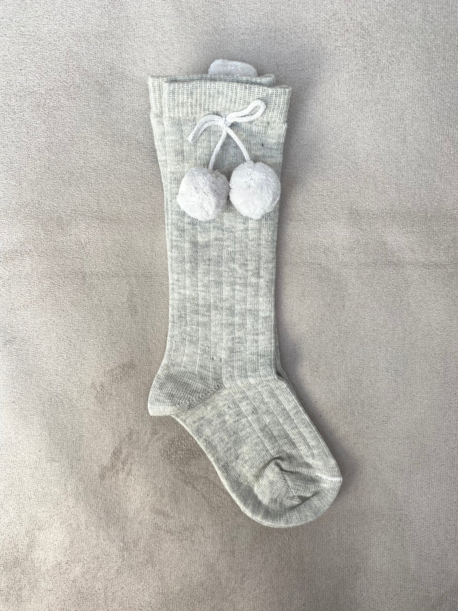 Meia Pata Grey Knee High Socks With Pompom