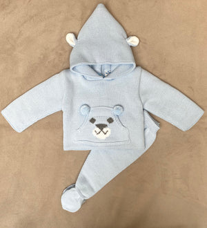 AW22 Sardon Baby Blue Teddy Bear Knitted 2-Piece Pram Set