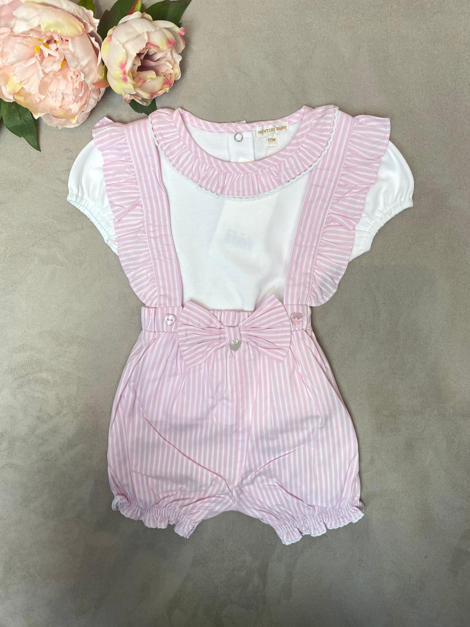 SS22 Mintini Baby Pink & White Striped Shorts Set