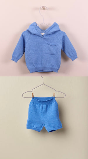 SS23 Wedoble Royal Blue Knitted Hooded Top & Shorts Set