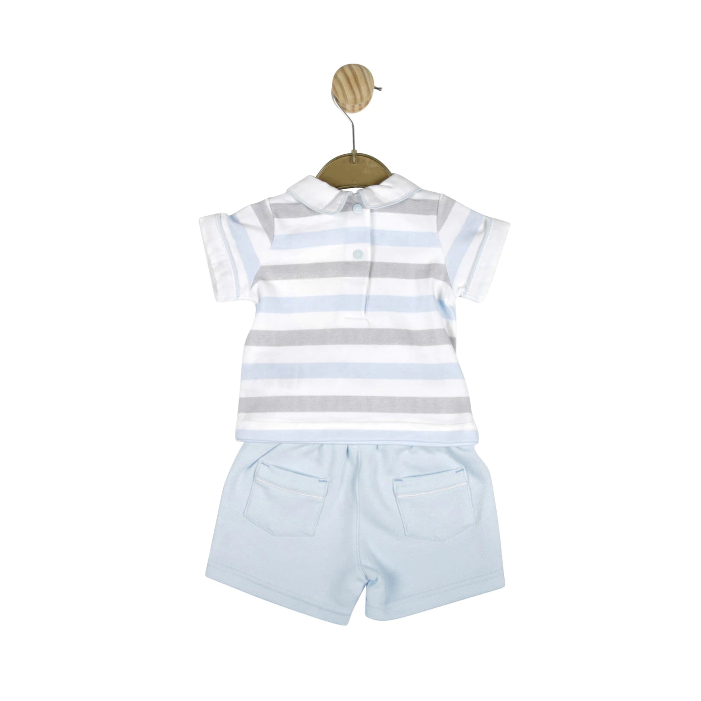 SS22 Mintini Baby White, Blue & Grey Striped Shorts Set