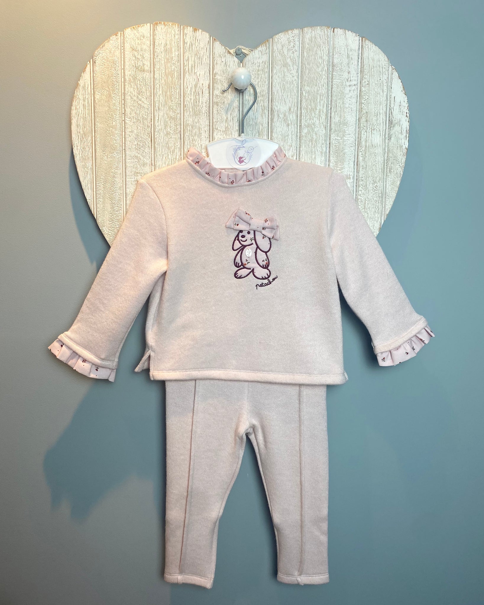 AW22 Patachou Pink Bunny Motif Knitted Trouser Set