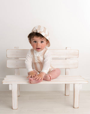 SS23 Caramelo Kids Ivory & Beige Striped Dungarees Set