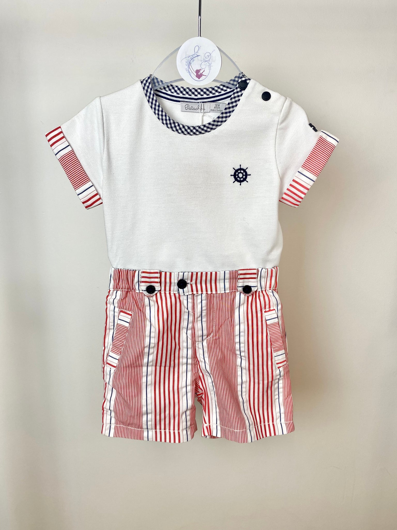 Patachou Boy's Red & White Striped Shorts & T-Shirt Set