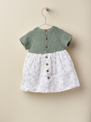 SS23 Wedoble Soft Green & Ditsy Print Half-Knit Dress