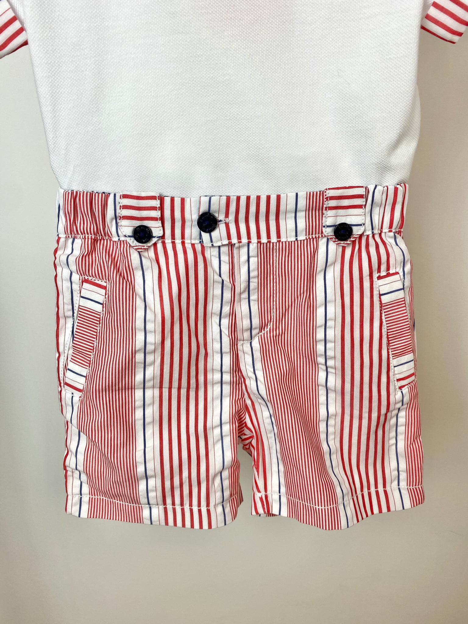 Patachou Boy's Red & White Striped Shorts & T-Shirt Set