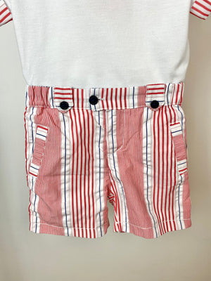 Patachou Boy's Red & White Striped Shorts & T-Shirt Set