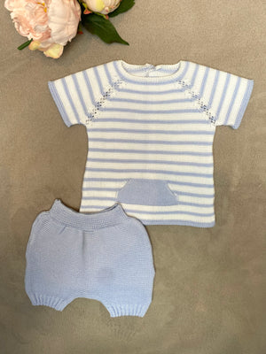 SS22 Mac Ilusion Light Blue & White Knitted Short Set