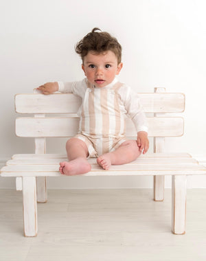 SS23 Caramelo Kids Ivory & Beige Striped Dungarees Set