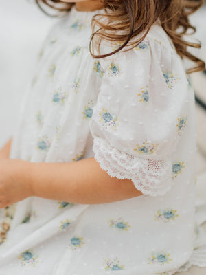 SS23 Wedoble White & Blue Floral Plumeti Dress