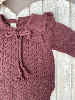 AW21 Nueces Kids Burgundy Openwork Knitted Romper